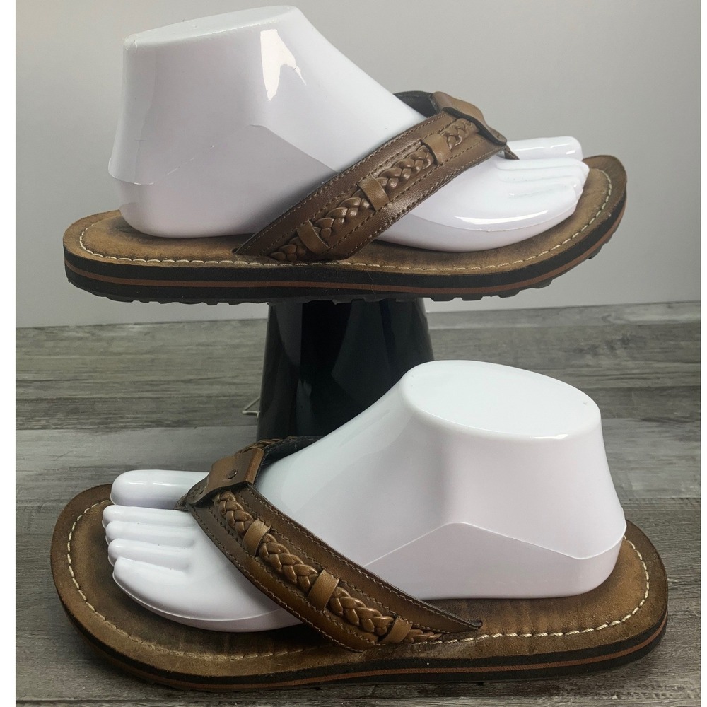 Clarks Collection Brown Leather Braided Strap Flip Flop Sandals Womens Size 8